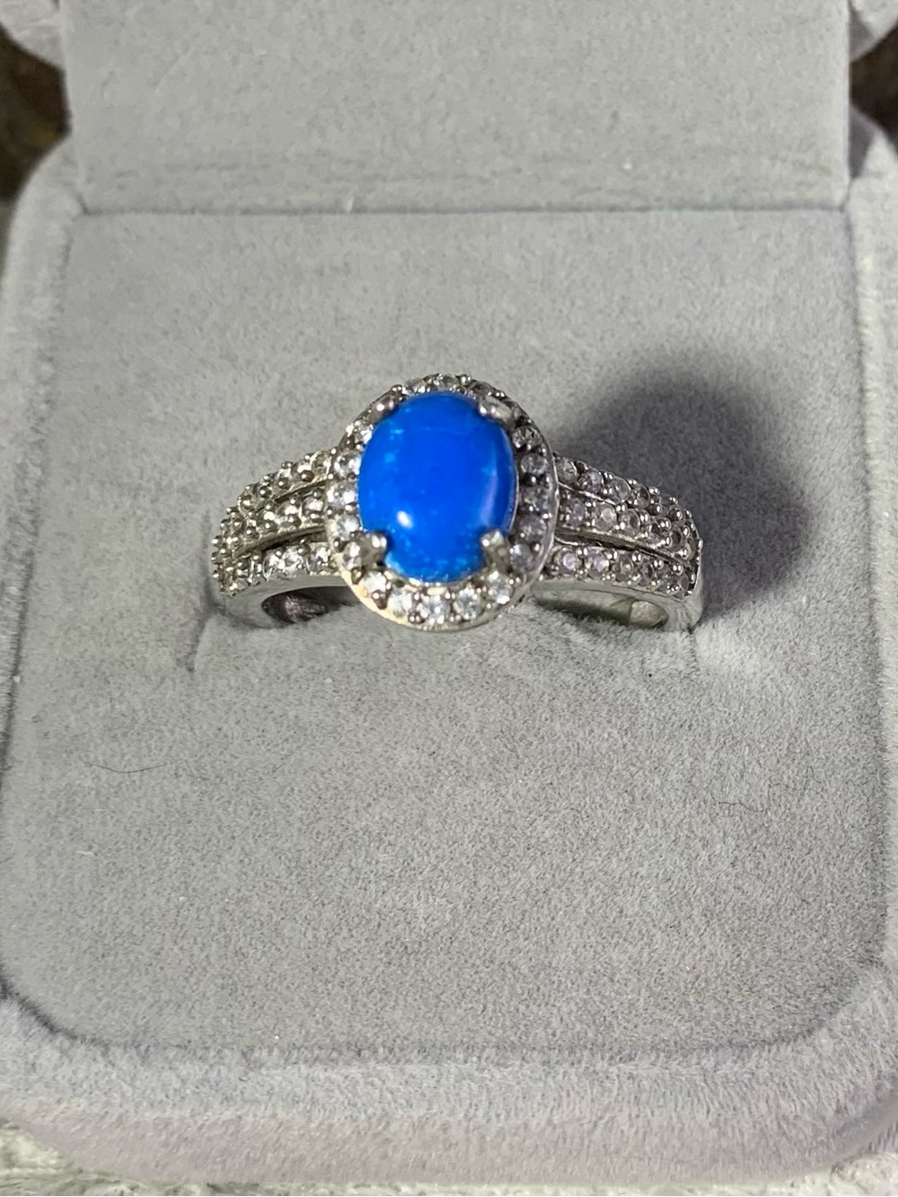 Blue Agate? CX  Halo Ring with Pavé-Cocktail Sterling Silver Ring size 10